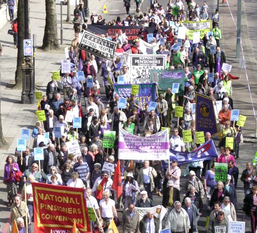 Front of the ‘Defend the Welfare State’ demonstration in April