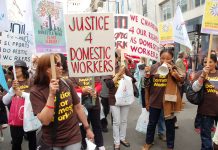 Domestic workers demanding a living wage on this year’s May Day march through London