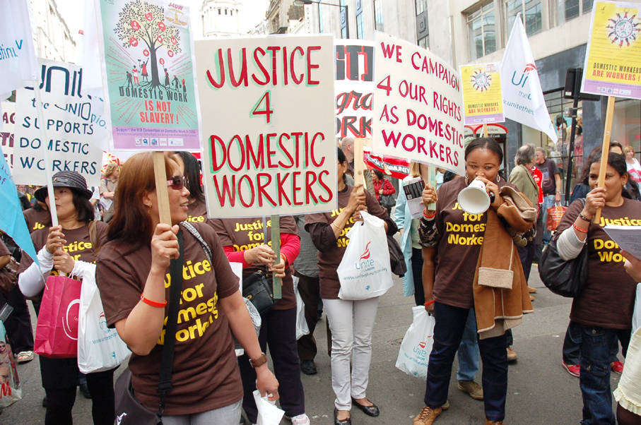 Domestic workers demanding a living wage on this year’s May Day march through London