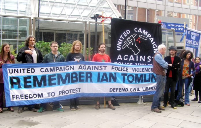 A strong and angry picket of New Scotland Yard yesterday after the CPS refused to prosecute the policeman responsible for the deadly assault on Ian Tomlinson at G20 protest last year