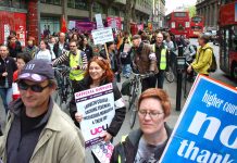 London lecturers marching against savage cuts in jobs and attacks on their terms and conditions in May this year