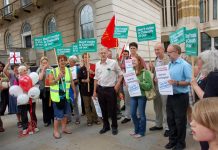 A section of yesterday’s picket of the Department of health demanding that the Whittington hospital be kept open