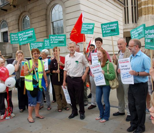 A section of yesterday’s picket of the Department of health demanding that the Whittington hospital be kept open