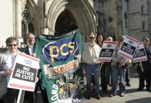 PCS members picket the Law Courts against government attempts to smash the pensions agreement