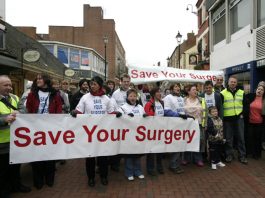 Demonstration in Rugby in March 2008 against the sell-off of GP surgeries