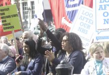 A section of the ‘Save the Welfare State’ rally in Trafalgar Square. The only way this can be done is through a general strike to bring down the coalition