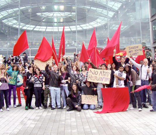 Young Soialists demonstrating in Norwich demanding jobs for youth, free state education and an end to state repression of young people