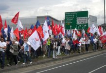 Striking BA cabin crew marching defiantly through Heathrow – are demanding that Unite names the dates for more strike actions to win their dispute