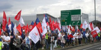 Striking BA cabin crew marching defiantly through Heathrow – are demanding that Unite names the dates for more strike actions to win their dispute