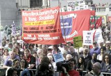 The Workers Revolutionary Party and Young Socialists banner on the recent ‘Defend the Welfare State’ march