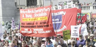 The Workers Revolutionary Party and Young Socialists banner on the recent ‘Defend the Welfare State’ march