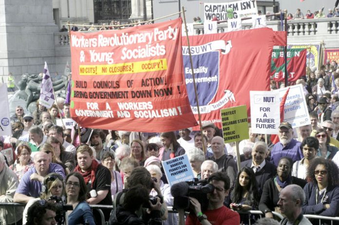 The Workers Revolutionary Party and Young Socialists banner on the recent ‘Defend the Welfare State’ march