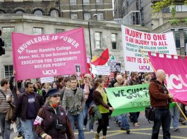 200,000 STUDENTS TO BE SHUT OUT OF UNIVERSITY –‘it is just plain wrong’ says vice-chancellor Students and striking lecturers marching from King’s College in May against education cuts