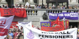 Pensioners at the rally in Trafalgar Square after last April’s ‘Defend the Welfare State’ march