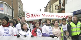 GPs demonstrating in Rugby against the privatisation of surgeries