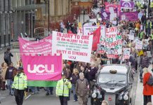 Lecturers and students marching on May 5th from Kings College University against cuts