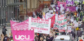 Lecturers and students marching on May 5th from Kings College University against cuts