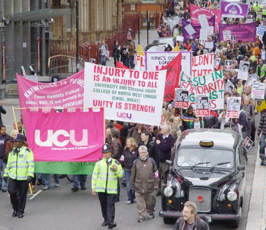 Lecturers and students marching on May 5th from Kings College University against cuts