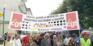 CGT members marching in defence of jobs. French unions have called for a massive turnout next Tuesday in defence of pensions