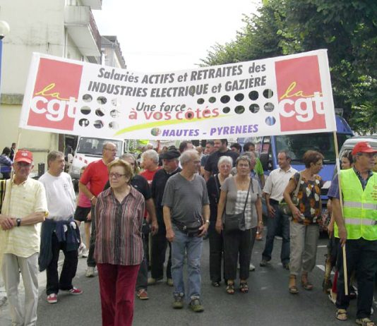 CGT members marching in defence of jobs. French unions have called for a massive turnout next Tuesday in defence of pensions