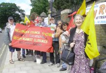 A section of yesterday’s North East London Council of Action picket determined to keep Chase Farm Hospital open