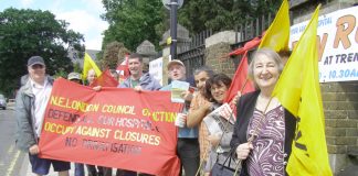 A section of yesterday’s North East London Council of Action picket determined to keep Chase Farm Hospital open