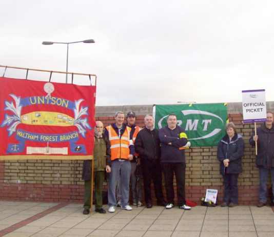 Waltham Forest UNISON members brought their banner to show their support for strikers in Leytonstone yesterday