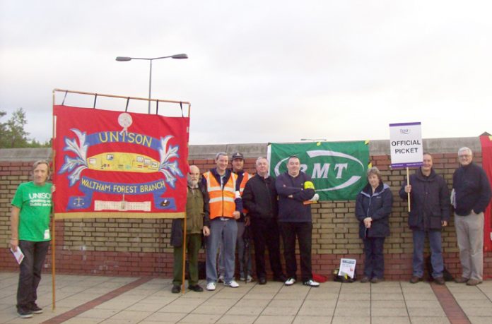 Waltham Forest UNISON members brought their banner to show their support for strikers in Leytonstone yesterday