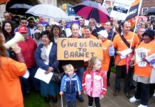 Part of the 400-strong lobby of Barnet council on Tuesday night against its savage cuts programme