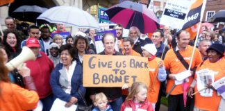 Part of the 400-strong lobby of Barnet council on Tuesday night against its savage cuts programme