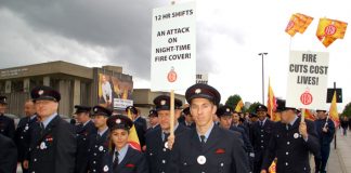 Firefighters turned out on mass to defend their service against the cuts