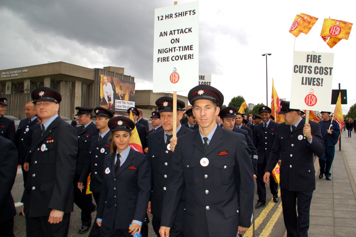 Firefighters turned out on mass to defend their service against the cuts