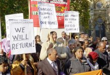 HENGRIDE PERMAL (centre) leader of the Chagos Islands Community Association lobbying the House of Lords in October 2008