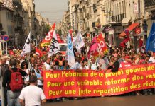 A section of the 220,000-strong crowd assembling for the march in Marseille yesterday