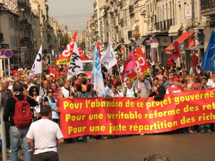 A section of the 220,000-strong crowd assembling for the march in Marseille yesterday