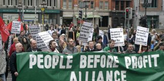 Irish workers march through Dublin against the cost of bailing out the banks