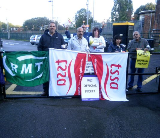 RMT and TSSA pickets at Rayners Lane depot during the strike on September 7th