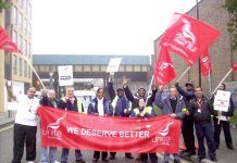 CT Plus busworkers on the picket line in East London yesterday