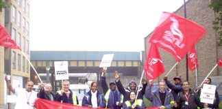 CT Plus busworkers on the picket line in East London yesterday