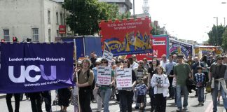 UCU lecturers and students were joined by other public sector unions to march against cuts at London Metropolitan University last year, it is now feared to face closure