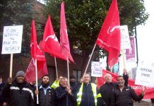 CT Plus busworkers on the picket line in East London on Friday in the second of four Friday strikes