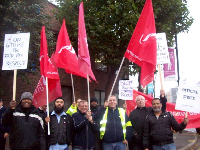 CT Plus busworkers on the picket line in East London on Friday in the second of four Friday strikes