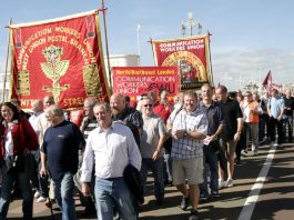 Royal Mail Plans For Only One Mail Centre In London CWU members marching to lobby last year’s Labour Party conference