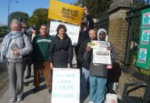 A section of yesterday’s picket of Chase Farm Hospital demanding that it should be kept open