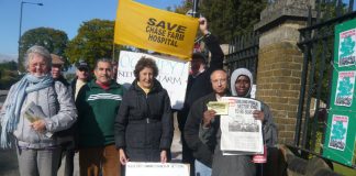 A section of yesterday’s picket of Chase Farm Hospital demanding that it should be kept open