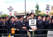 Firefighters lobbing the Fire authority last month demanding ‘No cuts’