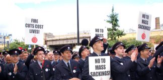 Firefighters lobbing the Fire authority last month demanding ‘No cuts’
