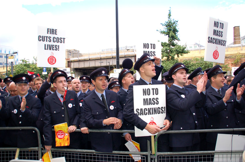 Firefighters lobbing the Fire authority last month demanding ‘No cuts’