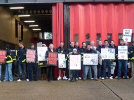 Striking firefighters out in force on the picket line at Holloway Fire Station