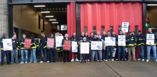 Striking firefighters out in force on the picket line at Holloway Fire Station